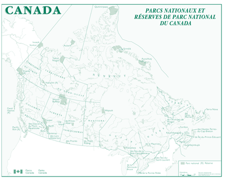 Carte des parcs nationaux et réserves de parc national du Canada
