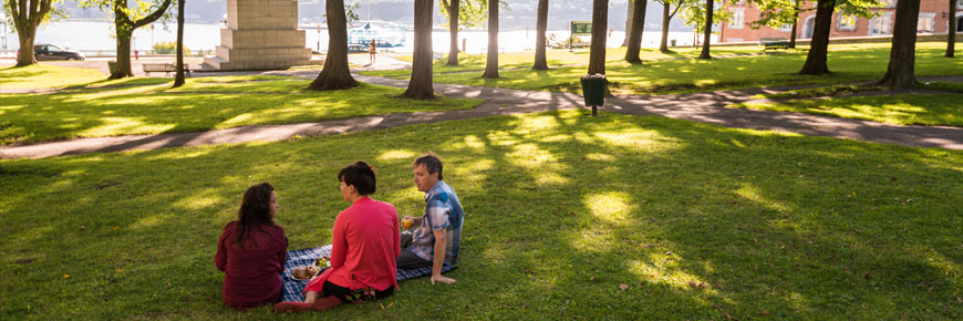 Trois personnes qui font un picnic dans le jardin des Gouverneurs