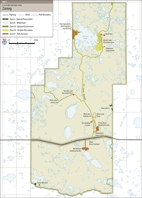 Map 3: Elk Island National Park zoning — Text version follows.