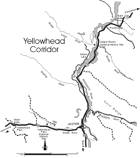 Map of the Yellowhead Corridor, Jasper National Park