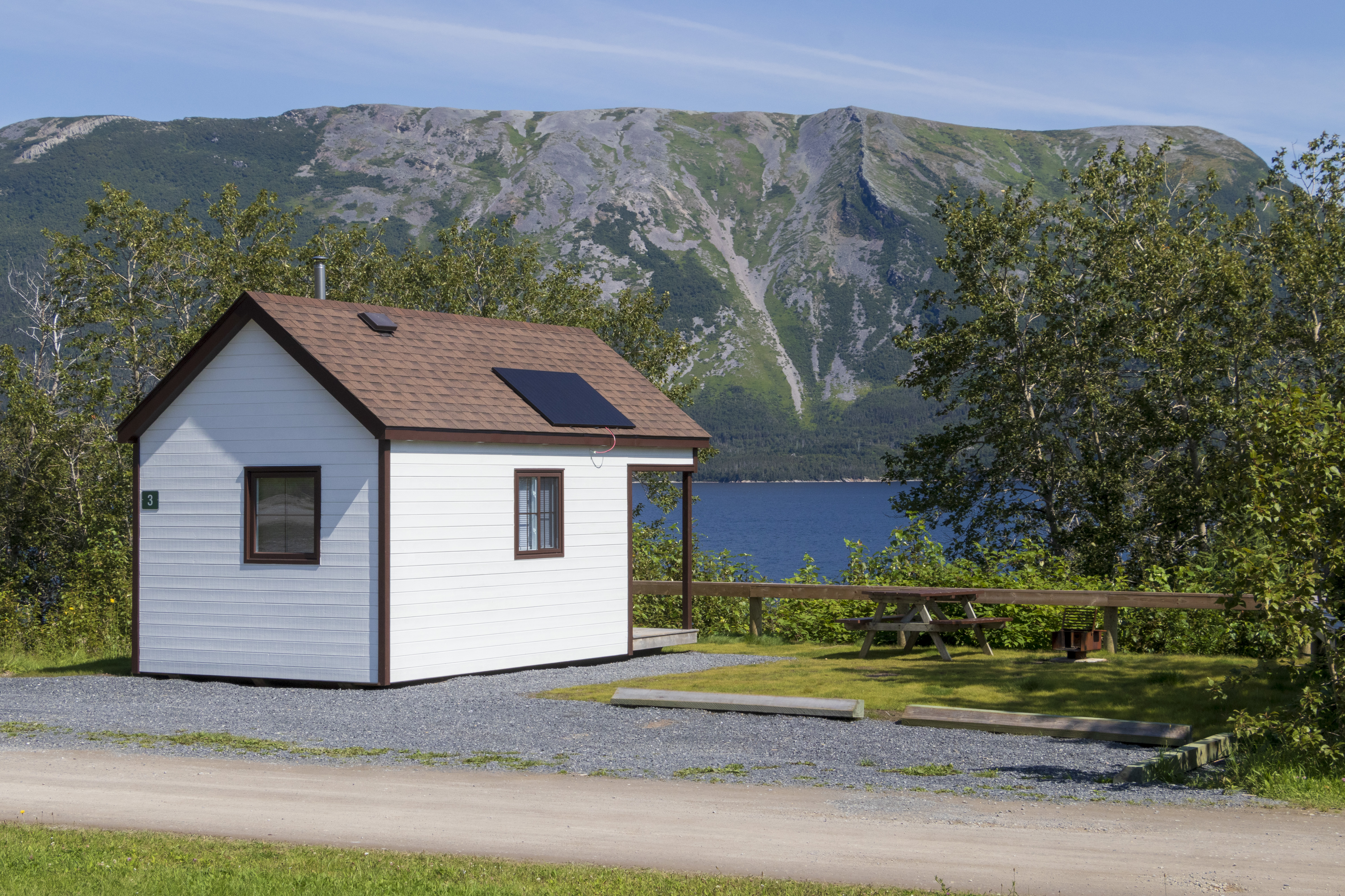 View of a tiny cabin in Lomond in Gros Morne National Park 