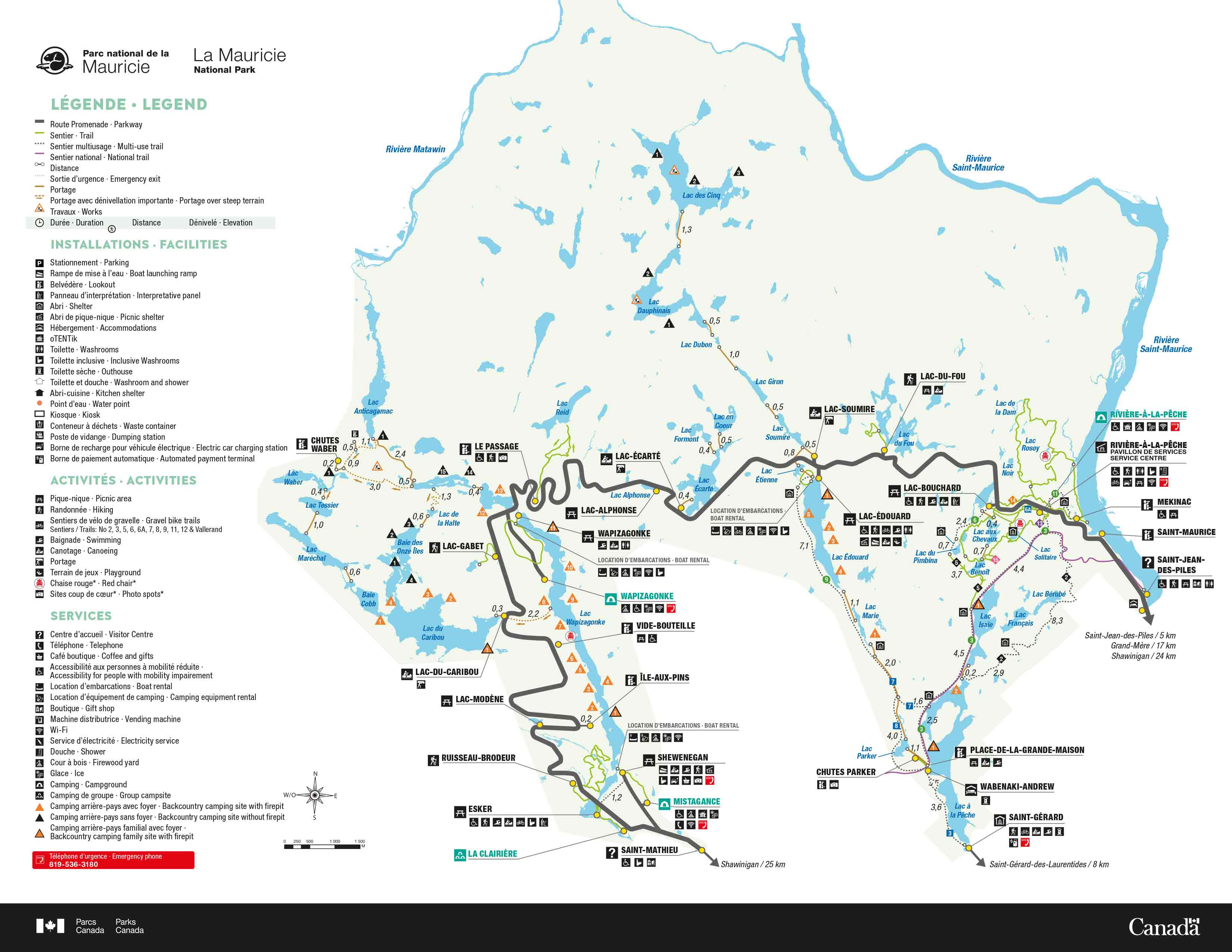 Carte complète du Parc de la Mauricie