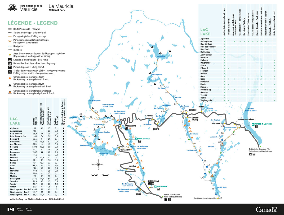 Carte des lacs de pêche et des portages