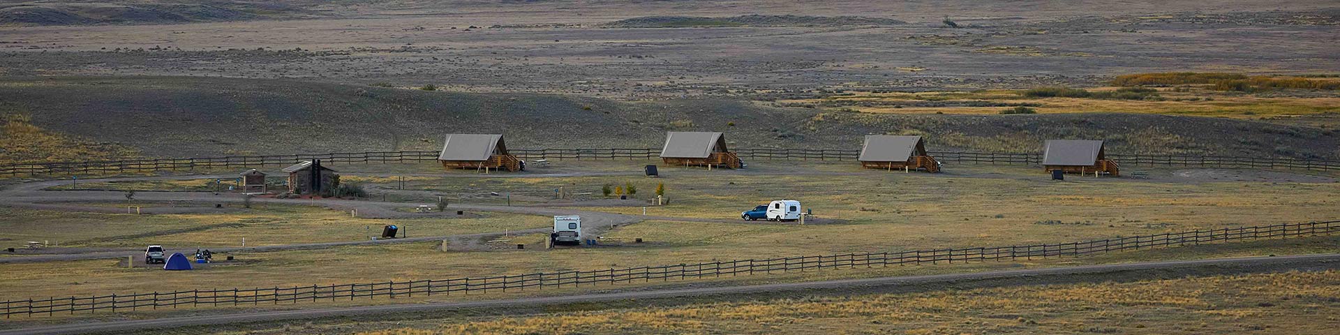 Distance view of the Frenchman Valley Campground in the West Block of Grasslands National Park.
