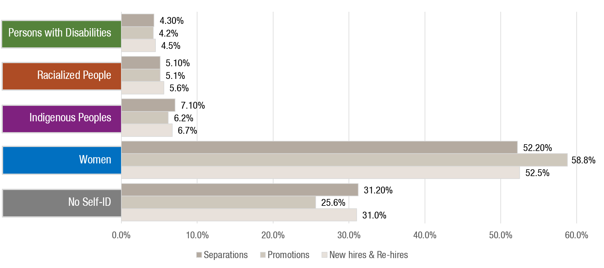 Figure 7. Profile of hires, re-hires, promotions, and separations - Text version follows