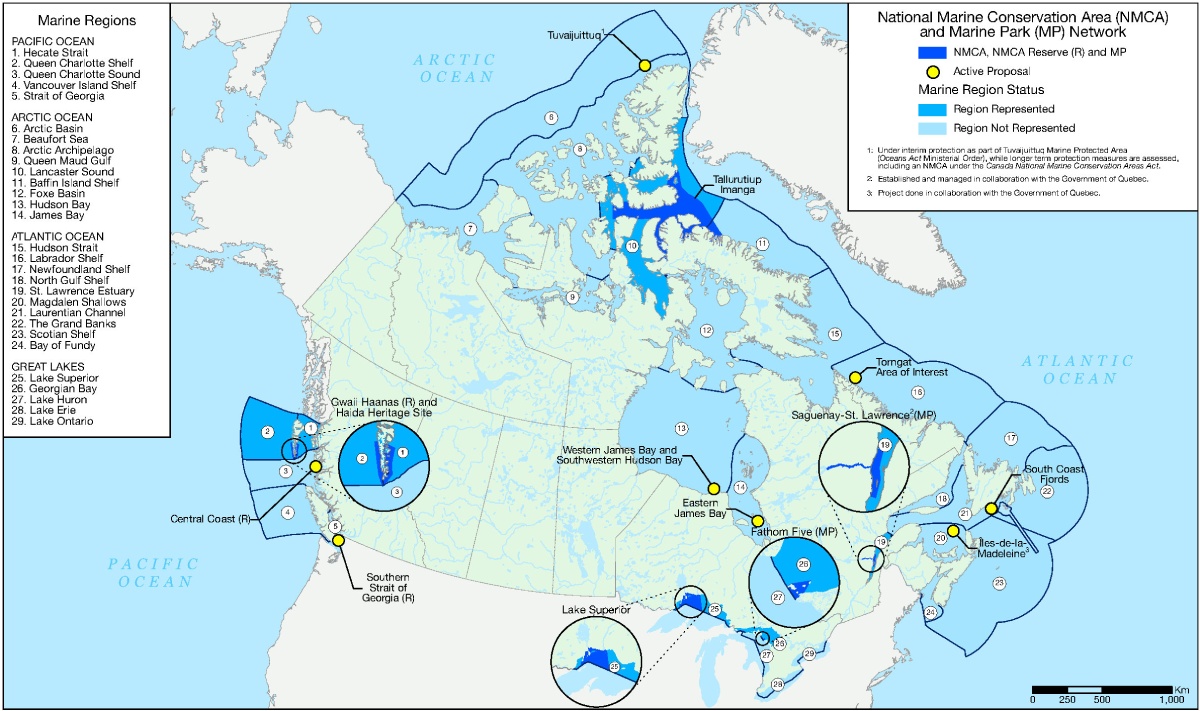 Map of Canada's national marine conservation areas system