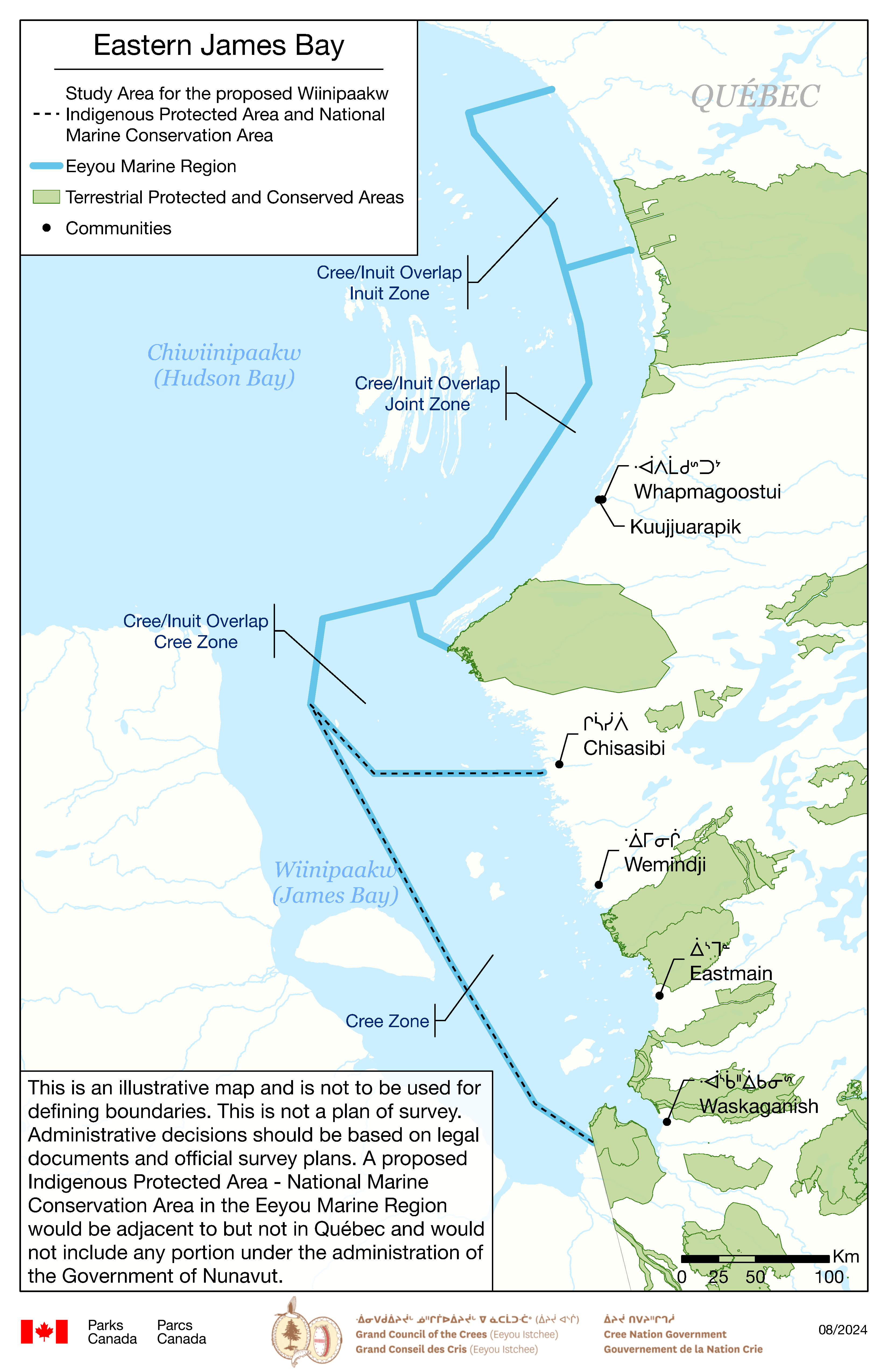 Map of the study area for the proposed Wiinipaakw Indigenous Protected Area and National Marine Conservation Area