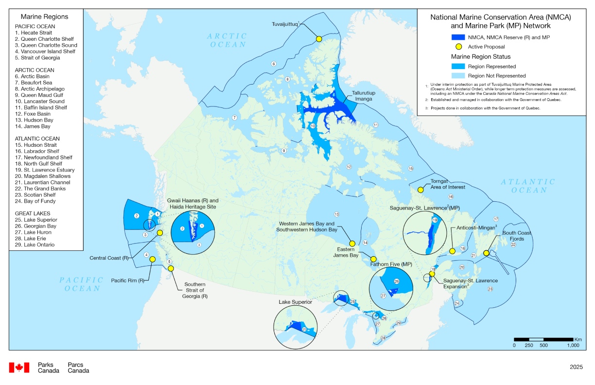 Map of Canada's national marine conservation areas system