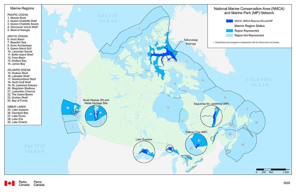 Map of Canada's national marine conservation areas system