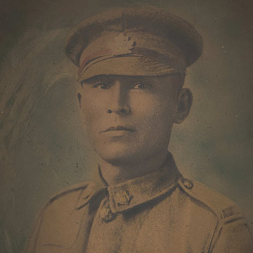 Sepia portrait of Francis Pegahmagabow (1889-1952) National Historic Person wearing a uniform