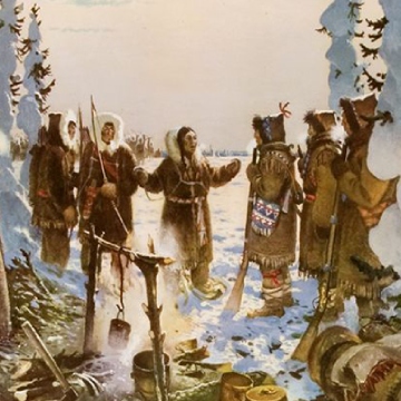 Illustration of a group of people gathered in a winter setting