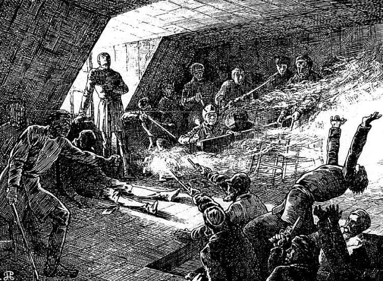 Illustration of the Caraquet Riot of 1875, found in The Canadian Illustrated News