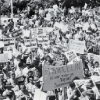 Crowd protesting the governments stand in the Medicare crisis in Regina, Saskatchewan, in 1962