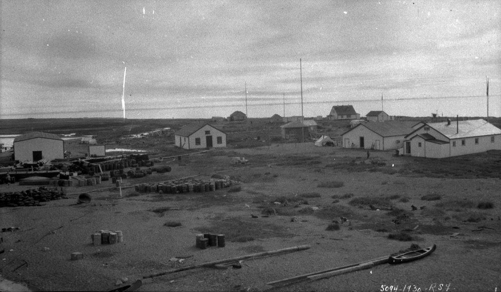 Black and white large view of Herschel Island, 1930