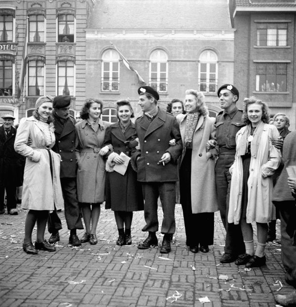 Historic black and white photo of the Netherlands getting liberated