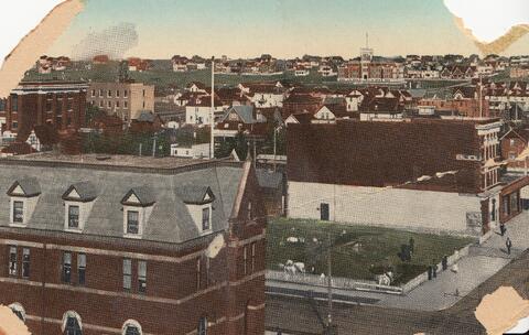 Postcard featurnig a view of Moose Jaw from Main Street, looking northwest, circa 1910