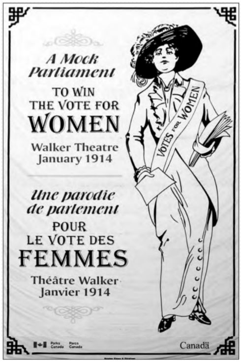 A mock parliament poster encouraging women to vote