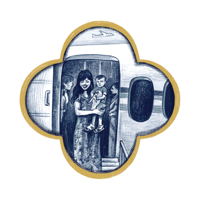 Artistic rendition of the Arrival of Vietnamese Refugees in Canada National Historic Event