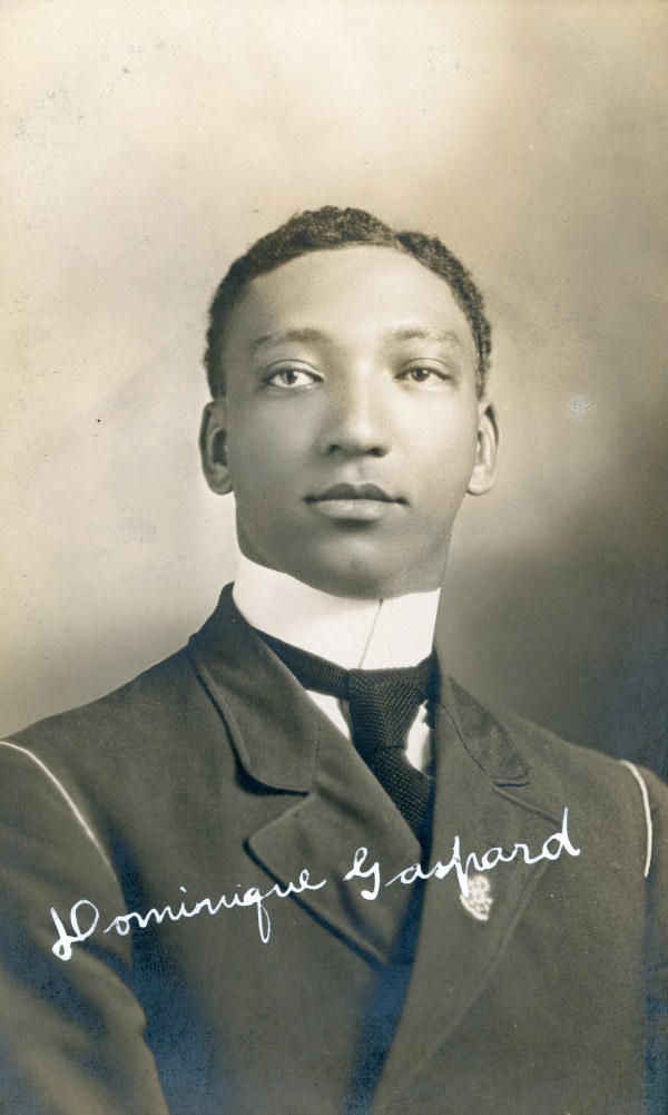 Portrait of Dr Dominique François Gaspard, doctor of African descent in Canada, at his graduation from Séminaire Saint-Hyacinthe