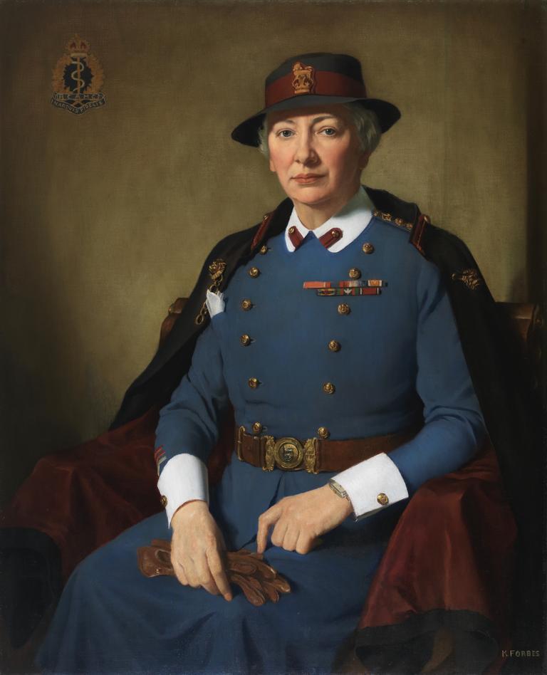 Illustration en couleurs d'une femme assise et portant un uniforme