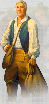 Painting representing the portrait of a man stood up with a bag in his hands