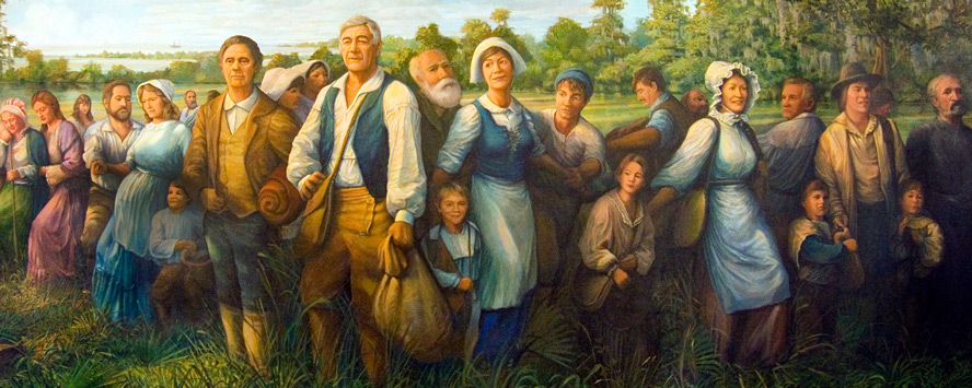 Painting representing a group of adults and children in a field