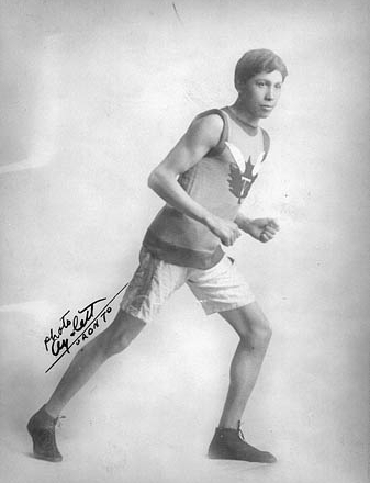 Black and white photo of a man running