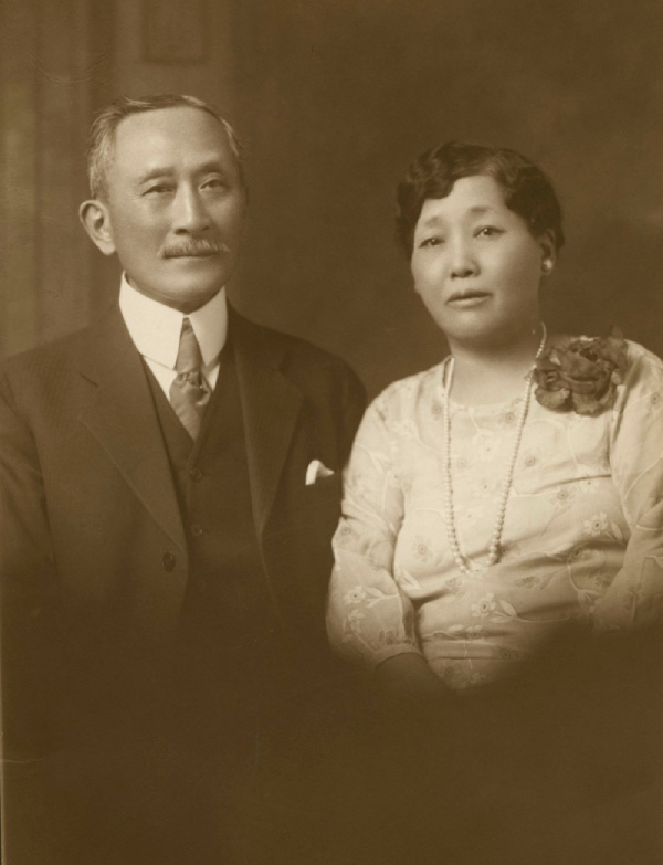 Archival photo of a man and a woman standing close