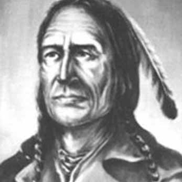 Black and white illustration of an indigenous man's portrait