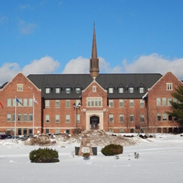 A large building in a winter setting