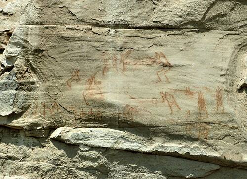 Picture of historical painting and writing on stone