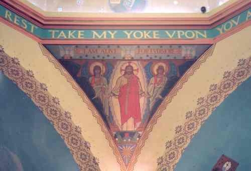 Art depicting Jesus on a church's ceiling