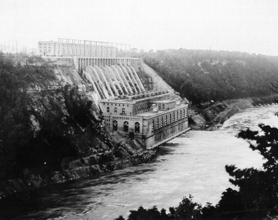 Black and white photo of a general view of the Queenston-Chippawa Hydro-Electric Development National Historic Site