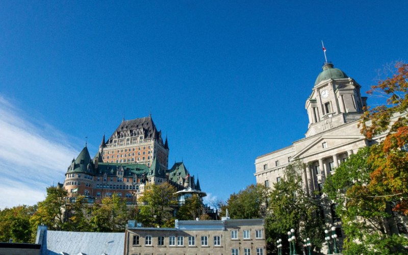 A series of large historic buildings in a row