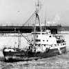 Photo en noir et blanc d'un navire de la Garde côtière canadienne