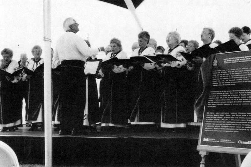 Historic image of a plaque unveiling 