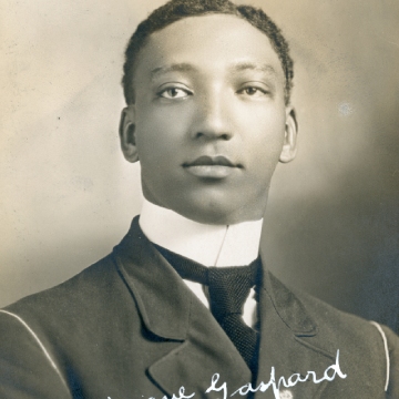 Portrait of Dr Dominique François Gaspard, doctor of African descent in Canada, at his graduation from Séminaire Saint-Hyacinthe