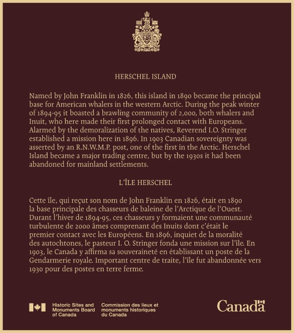 Commemorative plaque highlighting the historical importance of Herschel-Island