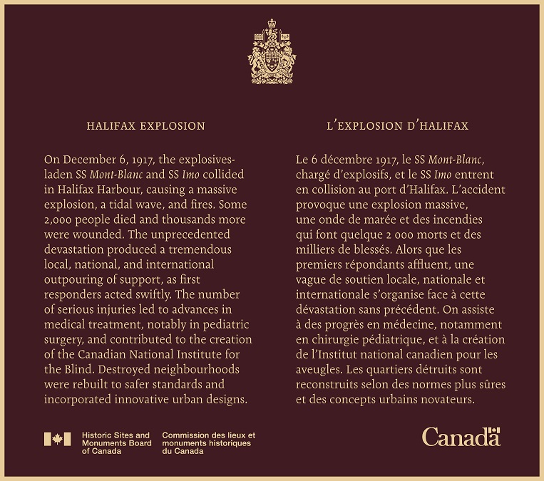 Commemorative plaque for Halifax Explosion
