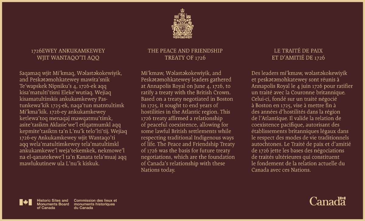 Commemorative plaque for the historical importance of the Peace and Friendship Treaty of 1726