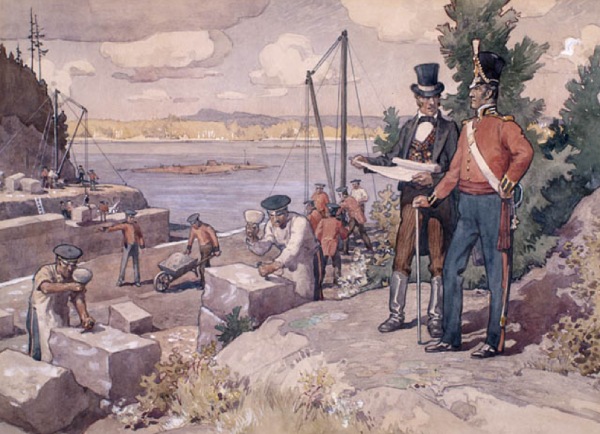 Image historique du Colonel By regardant la construction du canal Rideau
