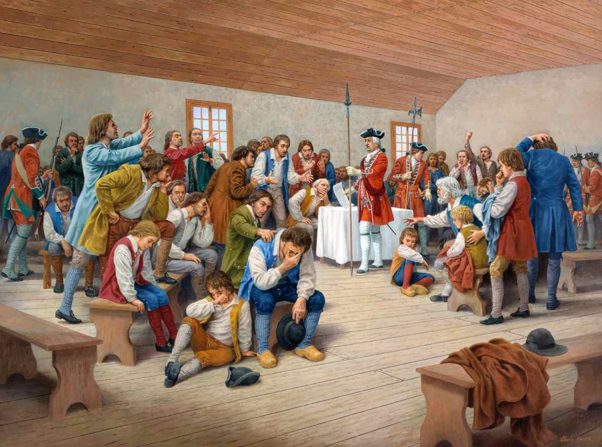 Painting representing a group of people inside a room
