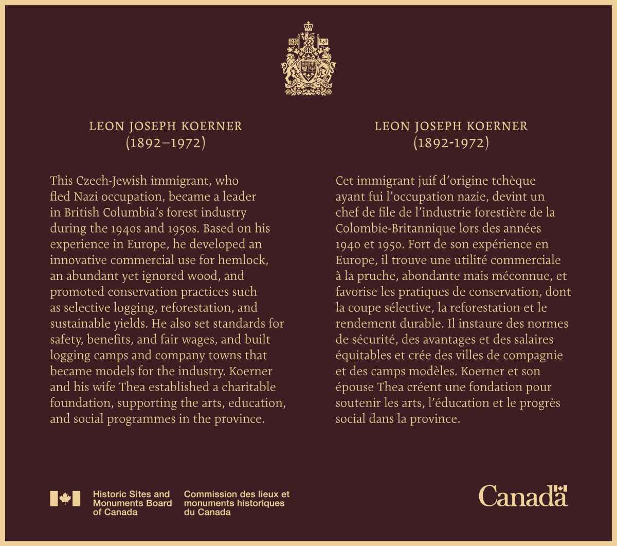 Plaque commémorative pour le personnage historique national de Leon Joseph Koerner (1892-1972)