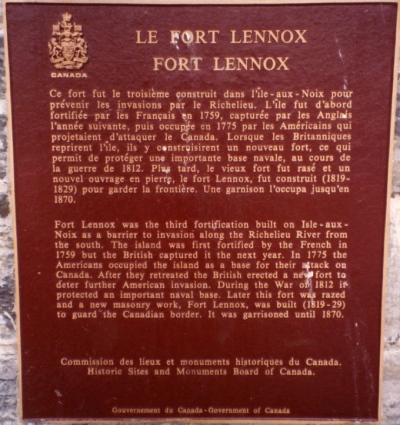 Commemorative plaque for Fort Lennox National Historic Site