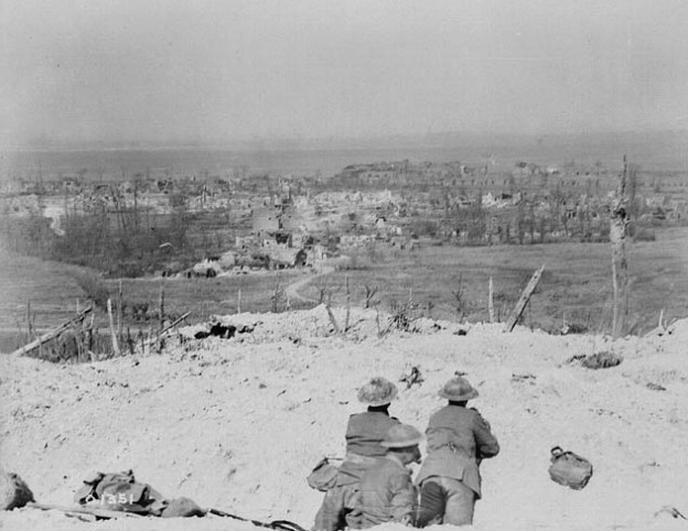 Historic black and white photo of a battle