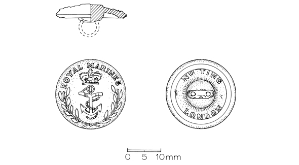 Illustration montrant les détails sur le bouton de fusilier marin.