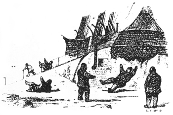 Illustration d’hommes en avant d’un navire.