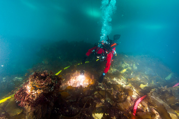 An underwater archeologist is diving HMS Erebus