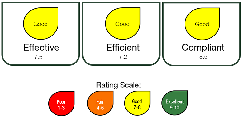 Representation of the results of the 2019-2020 Annual Evaluation and its respective rating scale. 