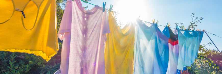 Clothes drying on a line.